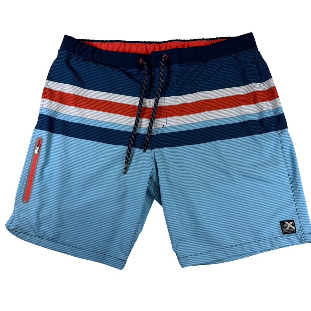 ZeroXposur Mens Blue Striped Board Shorts Swim Trunks XL E88041S Side Zip Pocket